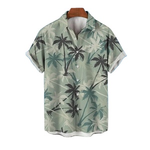 Chemise hawaïenne d'été pour hommes avec grue 3D et impression de fleurs végétales Tissu sergé Taille Plus Beachwear - Product Image 5