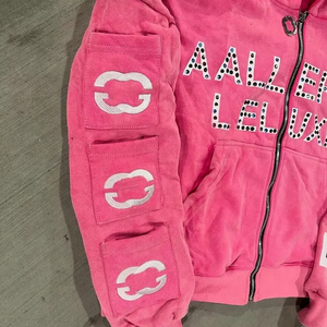 Sudadera con capucha y cremallera con diseño gráfico de pedrería y cristales, sudadera con pedrería para hombre, sudadera con capucha y cremallera. - Product Image 5