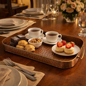Bandeja Decorativa de Cobre Martillado Más Vendida | Bandeja para Servicio de Alimentos para Cocina y Comedor al Mejor Precio al por Mayor - Product Image 2