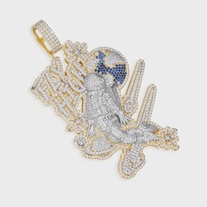 Colgante con diseño de astronauta, colgante hip hop, colgante de moissanita VVS, colgante de plata 925, colgante bicolor, colgante con nombre personalizado, colgante con letra, para regalo. - Product Image 6
