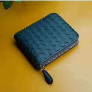 Portefeuille court en cuir véritable de haute qualité fait à la main avec fermeture éclair, mini porte-monnaie, broderie florale, résistant à l'eau, sac à main fin - Product Image 1