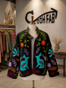 Handmade Black <b>Velvet</b> Woven Winter Sujani <b>Jacket</b> <b>Women</b> Deer Floral Embroidery Boho Ethnic Boutique Outerwear Wholesale - Product Image 1