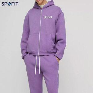 SPOFIT for Hooded <b>Zipper</b> <b>Sweatshirt</b> Set Unisex Oversized Casual Solid Color FRENCH TERRY Windproof Pocket Breathable Autumn - Product Image 2