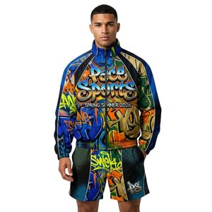 Purple Abstract Geometric Women Windbreaker Tracksuit Set Nylon Lightweight Breathable Two Piece <b>Short</b> Set Fitness Jogging Suit - Product Image 2