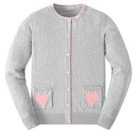 Cardigan en coton tricoté 100 % pour fille, col rond, manches longues, boutonné, avec poches cœur, hauts d'uniforme scolaire primaire