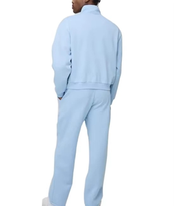 Ensemble de survêtement décontracté pour homme, bleu clair, demi-zip, manches longues, couleur unie, jogging mi-saison 100 % coton - Product Image 3