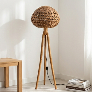 Lámparas de pie de jacinto de agua tejidas a mano, trípode de madera natural, linterna ecológica, luz de pie bohemia para sala de estar, decoración de resort - Product Image 4