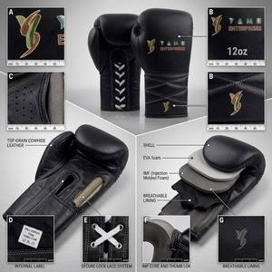 Gants de MMA professionnels 12oz en cuir de vachette personnalisé, imperméables, avec fermeture à lacets pour l'entraînement de boxe et de kick-boxing DF-BGB-01 - Product Image 5