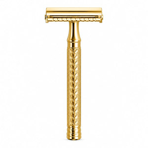 Rasoir de sécurité à double lame doré, lames en acier inoxydable, manche en plastique pour hommes, rasage du visage, usage en salon de coiffure - Product Image 6