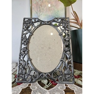Handmade Metal <b>Mirror</b> Frame <b>Rectangular</b> Vertical Oriental Design Embossed Floral Pattern Tabletop Decor - Product Image 1