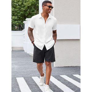 2025 hommes décontracté fleuri boutonné été plage hauts simple boutonnage à manches courtes chemise texturée - Product Image 1