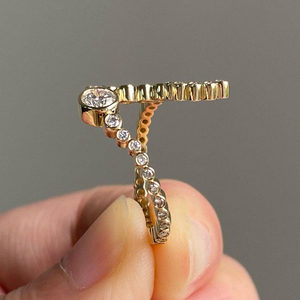 Luxury L Letter Round Cut Bezel Set <b>CZ</b> Diamond Band Unique Party Wear Solid Gold <b>Ring</b> for Women Fashion Jewelry - Product Image 3