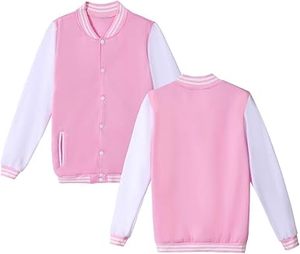 Plain <b>Pink</b> Color Fleece Varsity Wool <b>Jacket</b> Single Buttons High Quality Baseball Sports Spring Fleece Varsity <b>Jackets</b> Breathable - Product Image 3
