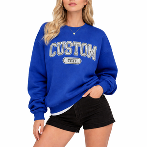 Nouveau design – Sweat-shirt bleu oversize pour femme avec logo personnalisé, col rond, coupe décontractée, en molleton - Product Image 1