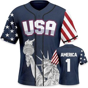 Maillot de baseball USA pour homme, uniforme en mesh sublimé, manches courtes, respirant, polyester, vêtements d'équipe, design America 1, antibactérien - Product Image 1