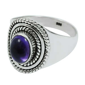 Anillos chapados en plata de ley 925 con piedras preciosas de amatista de corte ovalado natural, joyería de diseño estilo bohemio a precio de mayorista. - Product Image 1
