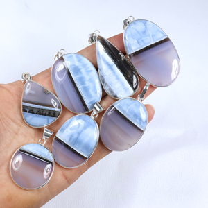 BISMILLAH GEMS Colgante de Calcedonia Azul Banda de Color Natural en Forma de Paz, Chapado en Plata de Ley, Estilo Bohemia, Moda Moderna - Product Image 6
