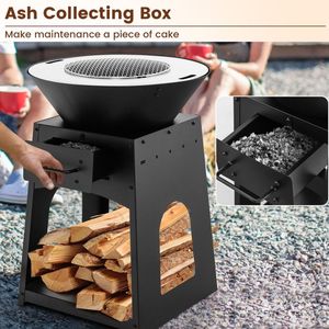 Patio Fire Pit with Convenient Features <b>Firewood</b> <b>Log</b> Rack Grill Ash Box - Product Image 6