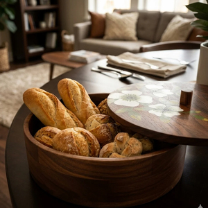 Boîte de service en bois avec motif floral peint à la main sur le couvercle, plat de service haut de gamme pour la cuisine et la décoration de table - Product Image 4