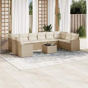 Conjunto de Sofás Modulares Rectangulares Grandes para Jardín en Ratán Sintético PE Beige - Product Image 1
