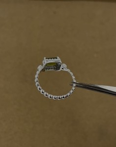 Vintage <b>Emerald</b> Cut Peridot Gemstone <b>Ring</b> for Women 925 <b>Silver</b> Rhodium Plated Halo Diamond Engagement Natural Stone - Product Image 3