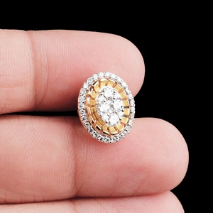 Pendientes de Oro Amarillo Sólido de 14k con Diamantes Naturales en Forma Ovalada y Halo, Joyas Memoria, Venta al Por Mayor - Product Image 5