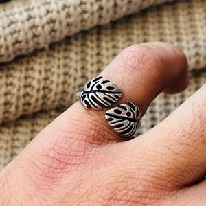 Anillos de latón con diseño de hoja bohemia de moda al por mayor para mujer, chapados en plata oxidada, bandas botánicas vintage, certificados por terceros, estilo bohemio. - Product Image 6