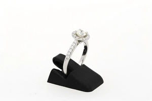Flower Shape Diamond Engagement <b>Ring</b> Women's <b>925</b> <b>Silver</b> Plated Rhodium Finish Classic Style Pave Setting Round Stone - Product Image 2