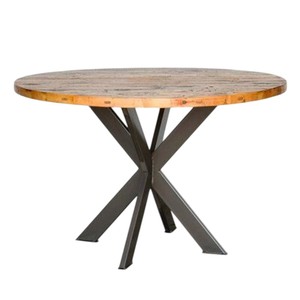 Mesa de Centro Redonda de Madera Industrial al por Mayor con Base Metálica Resistente Tipo Araña, Mesa de Centro Rústica de Madera Maciza de Mango para Sala de Estar - Product Image 1