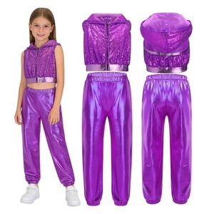 Traje <span class=keywords><strong>de</strong></span> Baile <span class=keywords><strong>de</strong></span> Salón para Niñas <span class=keywords><strong>de</strong></span> 6 a 16 Años, Hip-Hop, Jazz, Top Corto con Capucha y Pantalón Metálico, para <span class=keywords><strong>Clases</strong></span> <span class=keywords><strong>de</strong></span> Baile, Espectáculos - Product Image 4