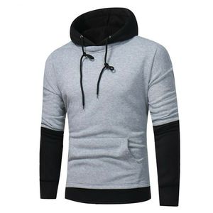 <b>Men's</b> Gray Hooded Sweatshirt With <b>Black</b> Accents Slim Fit Casual Autumn Wear Knitted Cotton Pullover With Pocket - Product Image 1