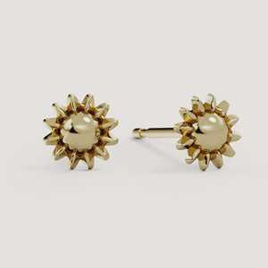 14k 18k Solid Yellow Gold Sunburst Celestial Flower Stud <b>Earring</b> Minimalist Plain Modern Luxury Classic <b>Piercing</b> Push Back Studs - Product Image 6