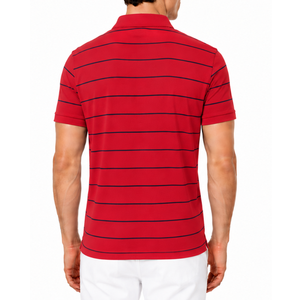 Classic <b>red</b> <b>Men's</b> Polo Shirt with black Pinstripe Thin Horizontal Stripe Short Sleeve Collared Tee shirt - Product Image 4