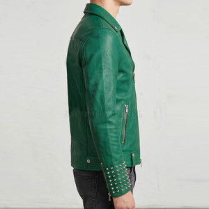 Factory Made Premium Stylish Men <b>Rhinestone</b> Winter Leather <b>Jacket</b> Motorcycle Biker Zip Front Fashion Outerwear - Product Image 3