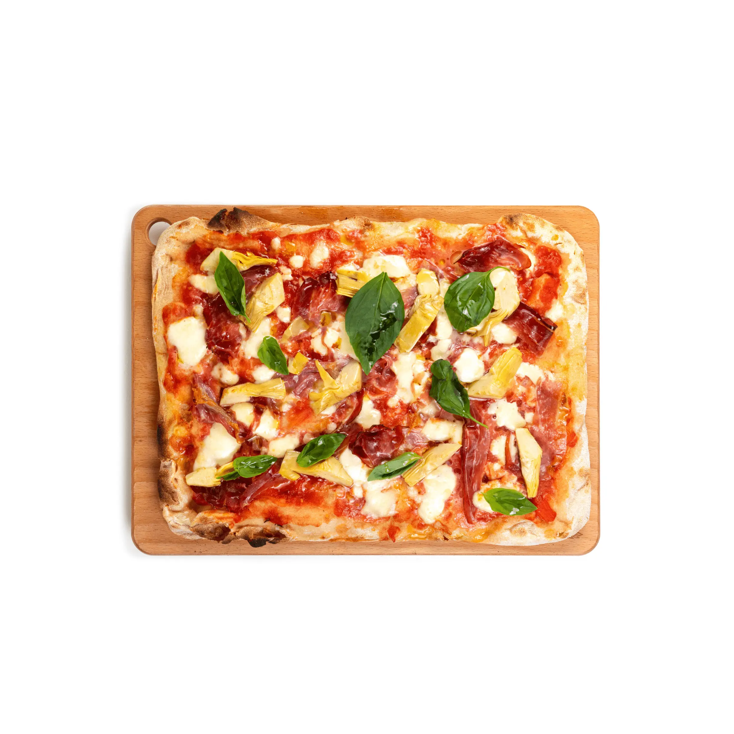 Precooked half tray baked pizza base 30x40 cm 650 gr high quality Italian food product to be garnished and baked in the oven