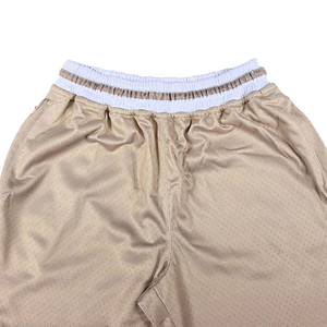 Shorts en maille pour hommes, fabrication en gros, 100% maille beige, taille élastique, respirant, décontracté, sport, avec bande latérale - Product Image 6