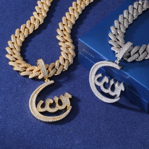 Pendentif Allah Croissant Islamique en Argent 925, Bijou Spirituel, Pendentif Lune Allah en Moissanite, Pendentif Charme Islamique Croissant - Product Image 4