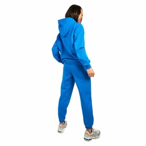 Women Blue Hooded <b>Tracksuit</b> Full Sleeve Solid Color Casual Jogger Set Side Pockets Elastic Waist Drawstring Closure - Product Image 2