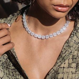 Princess Cut Diamond <b>Statement</b> <b>Necklace</b> 925 Silver Rhodium Plated Pavé Setting Geometric Luxury Party Unisex - Product Image 2