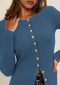 Cárdigan de algodón de moda para mujer, suéter liso informal de punto con cuello en V y manga larga, venta al por mayor, personalizado para mujer - Product Image 5