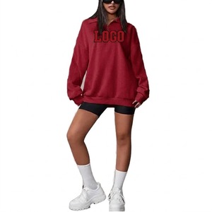 เสื้อฮู้ดแขนยาวแบบซิป ¼ ตัว สำหรับผู้หญิงไซส์ใหญ่ ผ้าเทอร์รี่ ทึบลม ระบายอากาศได้ดี เป็นมิตรกับสิ่งแวดล้อม มีโลโก้ด้านหน้า สามารถสั่งทำได้ - Product Image 1