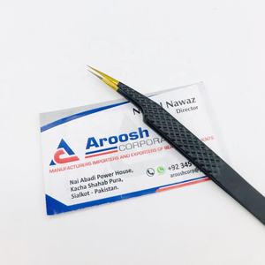 คีมหนีบขนตาปลอมสำหรับต่อขนตาแบบตรงทำจากสแตนเลสสตีลสีดำทองไฟเบอร์โปร - Product Image 4