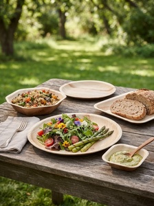 Assiettes jetables rondes en feuille de palmier de 7 pouces, très vendues, pour servir des tranches de pizza, des amuse-gueules, des samosas et des collations - Product Image 1