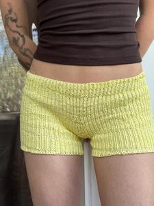 AQDAS INDUSTRIES Falda-Pantalón de Punto Amarillo Mantequilla para Mujer, Cintura Baja Elástica, Corte Regular, Casual, Algodón y Spandex, 220g, Color Sólido - Product Image 3