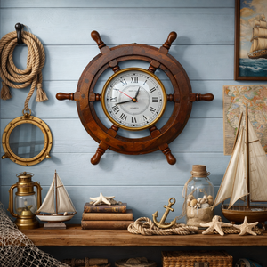 Reloj de Pared con Forma de Timón de Barco Náutico de Madera de Palisandro Indio, Diseño Marino |   Pieza Decorativa Vintage para Oficina en Casa con Estilo Costero - Product Image 3