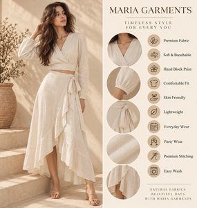 Premium Quality Summer Vacation Skirt Set-Beige Elegant Wrap Crop Top with Modern Casual Ruffled <b>Knee</b> Length Breathable Skirt - Product Image 2