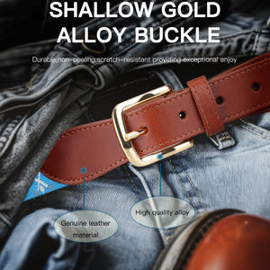 Ceinture de golf décontractée pour hommes en cuir véritable marron avec sangle en toile à boucle ardillon et motif brodé à l'aiguille, qualité supérieure - Product Image 6