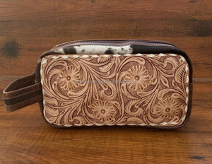Hand Tooled Leather Makeup <b>Bag</b> Western Cowhide Large Capacity <b>Storage</b> Travel Toiletry <b>Bag</b> <b>Hanging</b> Multi-functional Cosmetic <b>Bags</b> - Product Image 2