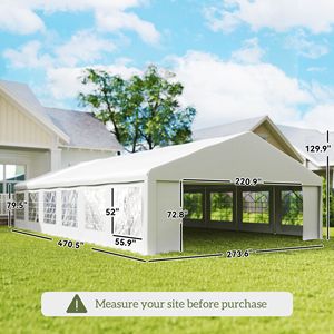 Carpa para Coche Grande de 39 PIES X 23 PIES, Blanca, con Paredes Laterales y Ventanas Extraíbles, Estructura de Acero e Impermeable - Product Image 3