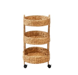 Premium Quality Handmade Water Hyacinth Rolling <b>Cart</b> Portable Utility <b>Storage</b> Shelf Environmental Friendly Bedroom Decorative Fu - Product Image 1